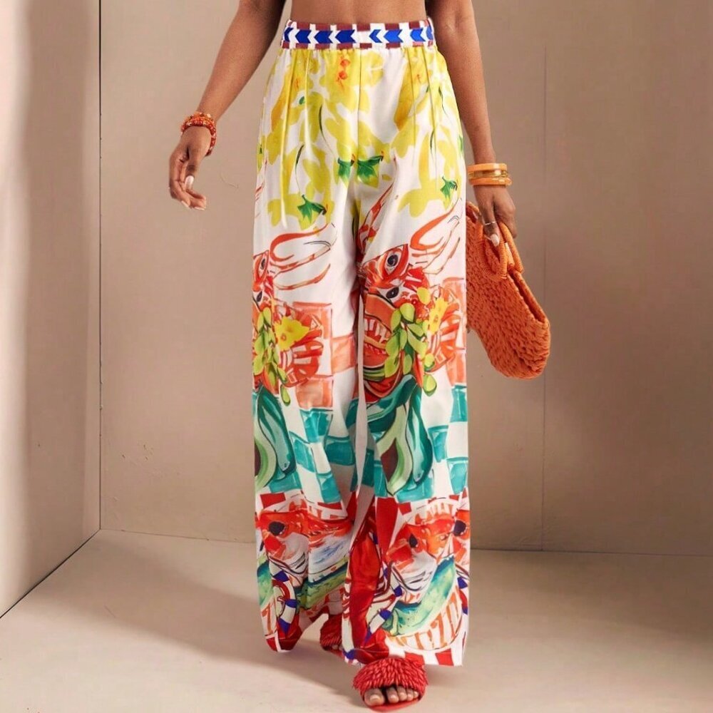 Boho Women's Beach Holiday Bowknot Shoulder Straps crop top and pants set - Picture 6 of 6